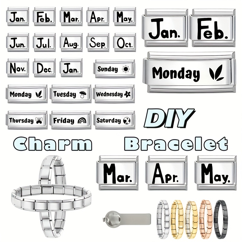 Laser-Engraved Black Lettering Style Bracelet, Months and Days